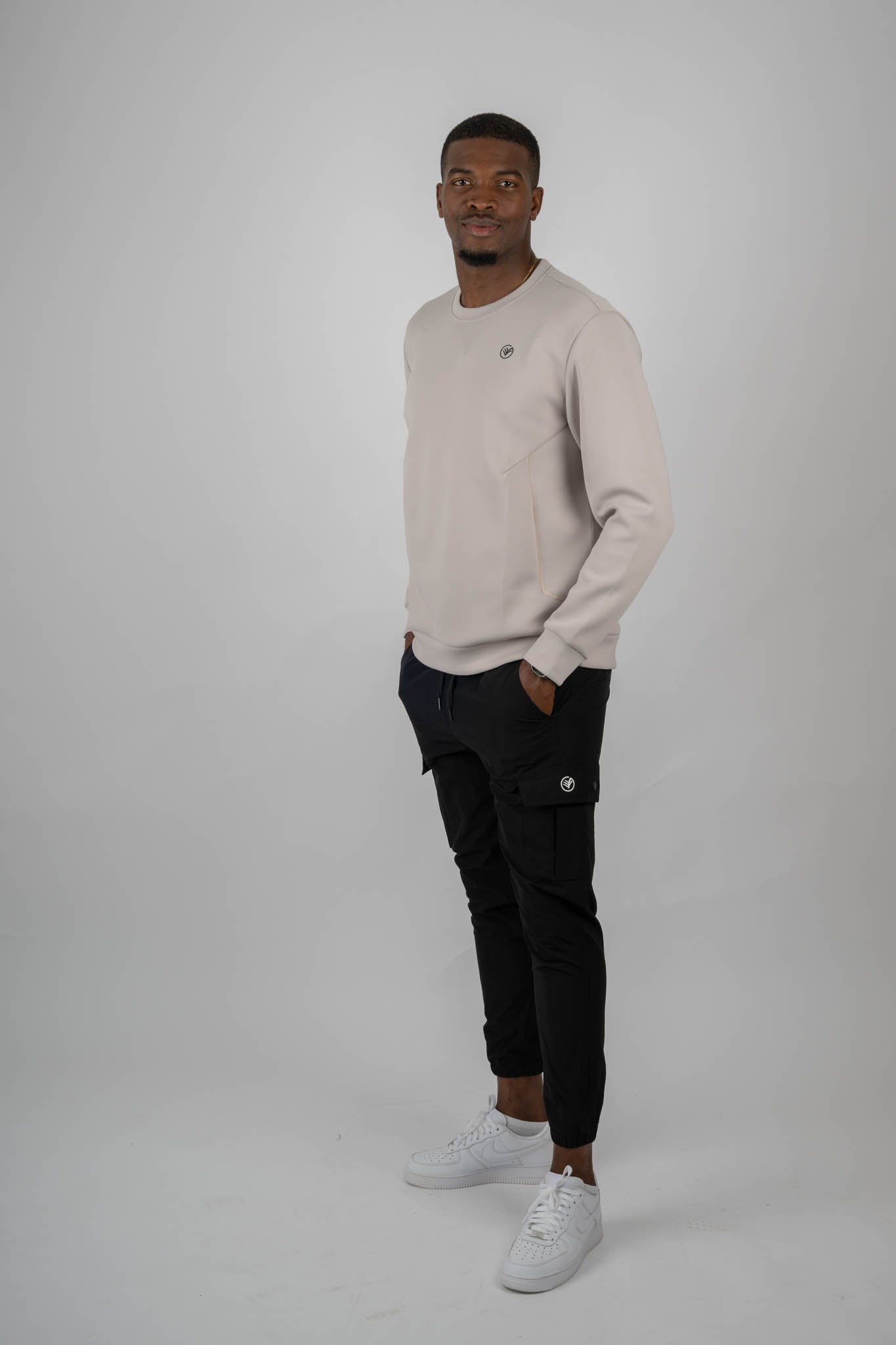 performance sweater – light beige | premium athletic crewneck | galvis sports