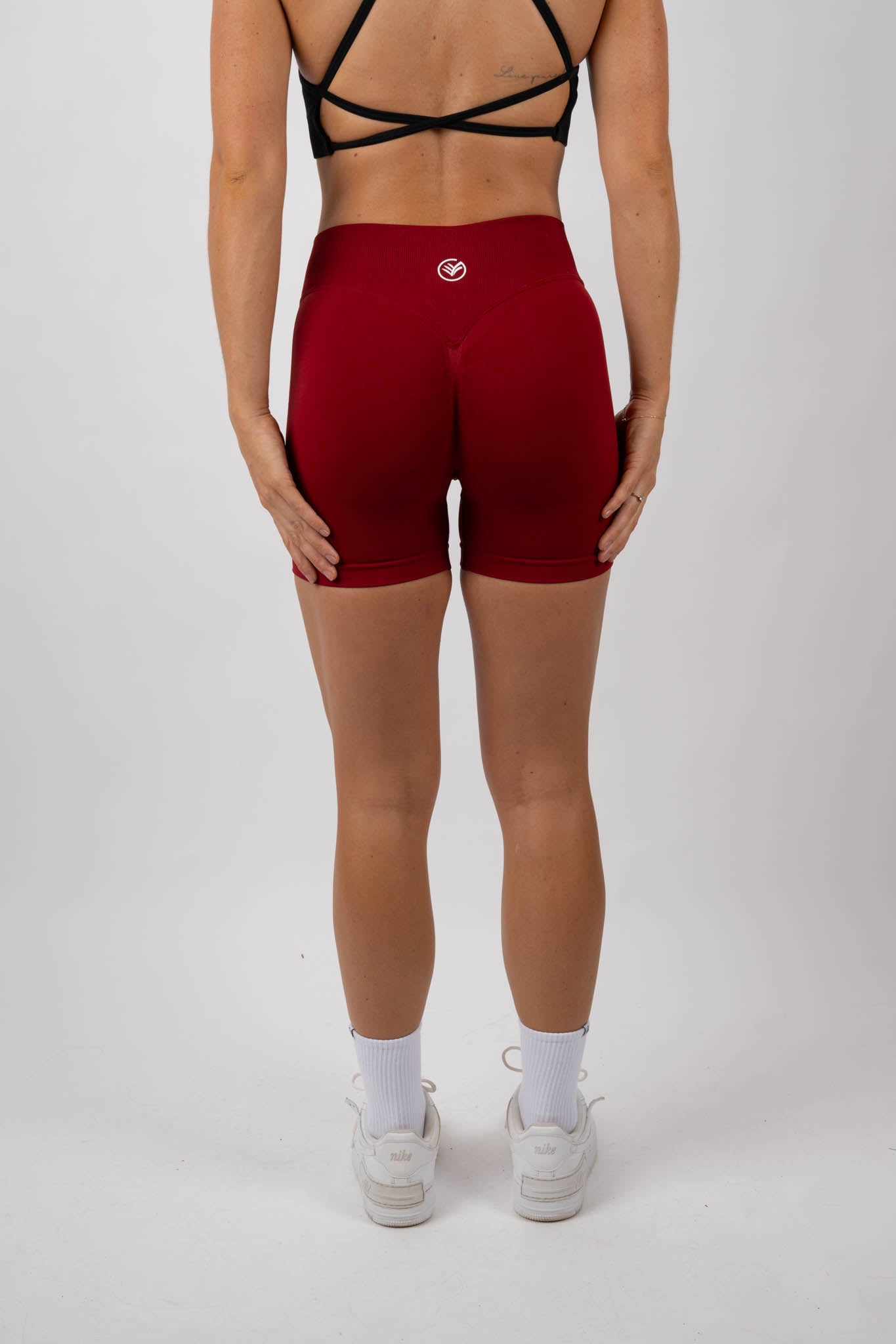 scrunch performance shorts – deep red | sculpting high-waist fit | galvis sports