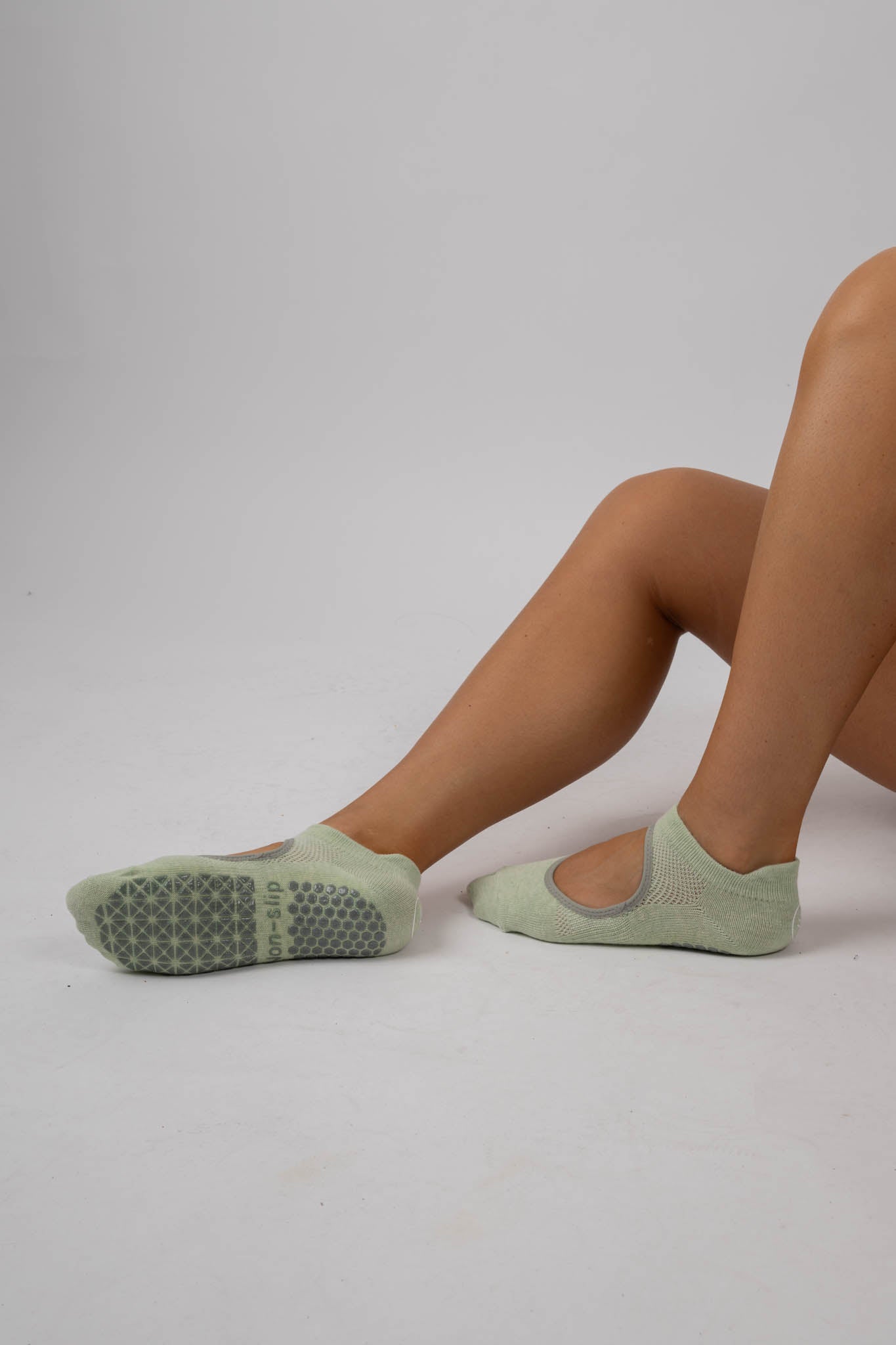 open cut grip socks – sage green | non-slip pilates & yoga socks | galvis sports