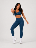 Seamless Leggings & T-Back Sports Bra Set – Navy Blue | Sculpting Gym Set | Galvis Sports