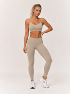 Seamless Cross-Back Bra & High-Waisted Leggings – Beige | Sculpting Gym Set | Galvis Sports