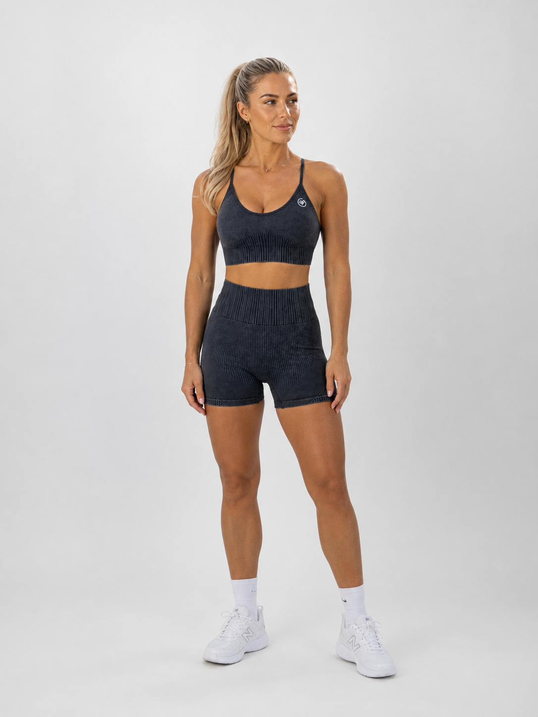 Seamless Ribbed Bra & Training Shorts Set – Black | Sculpting Gym Set | Galvis Sports