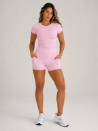 Seamless Short Set – Blush Pink | Women’s Sculpting Gym Set | Galvis Sports