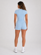 Naadloze korte set – Lichtblauw | Sculpting gymset voor dames | Galvis Sports