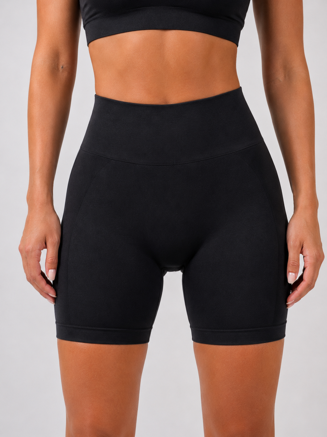 Conjunto de sujetador deportivo sin costuras y shorts de entrenamiento – Negro | Conjunto de gimnasio moldeador | Galvis Sports