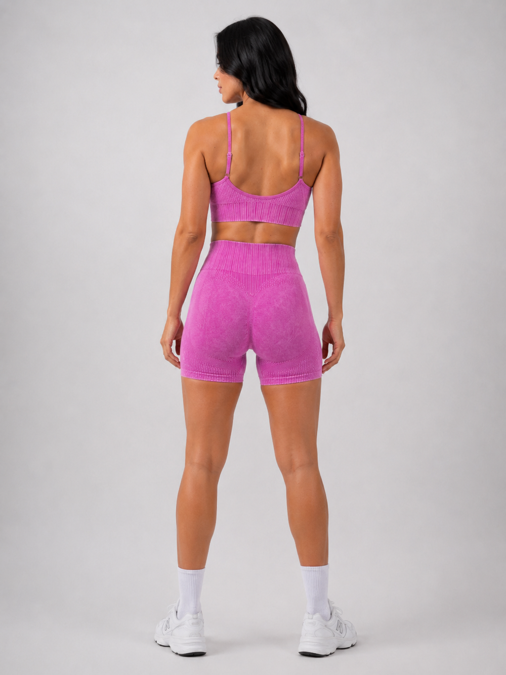 Seamless Ribbed Bra & Training Shorts Set – Pink | Sculpting Gym Set | Galvis Sports