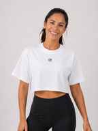 Cropped Training Tee – White | Women’s Athletic Crop Top | Galvis Sports