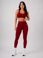 Seamless High-Waist Leggings – Deep Red | Sculpting Squat Proof Fit | Galvis Sports