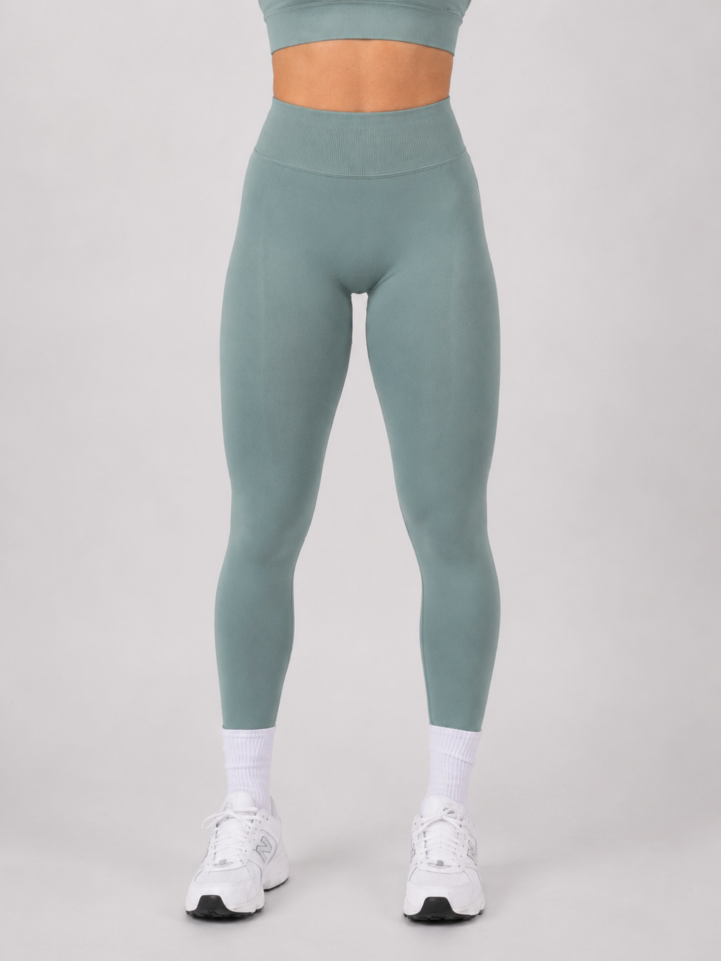Scrunch Leggings – Soft Muted Green | Sculpting High-Waist Fit | Galvis Sports