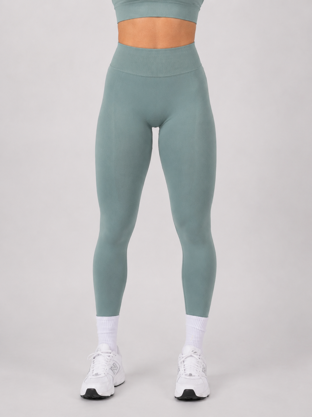 Scrunch Leggings – Soft Muted Green | Sculpting High-Waist Fit | Galvis Sports