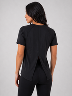 Flow Back Training Tee – Black | Women’s Performance Gym T-Shirt | Galvis Sports
