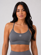 Strappy Performance Sports Bra – Grey | Women’s Supportive Gym Bra | Galvis Sports