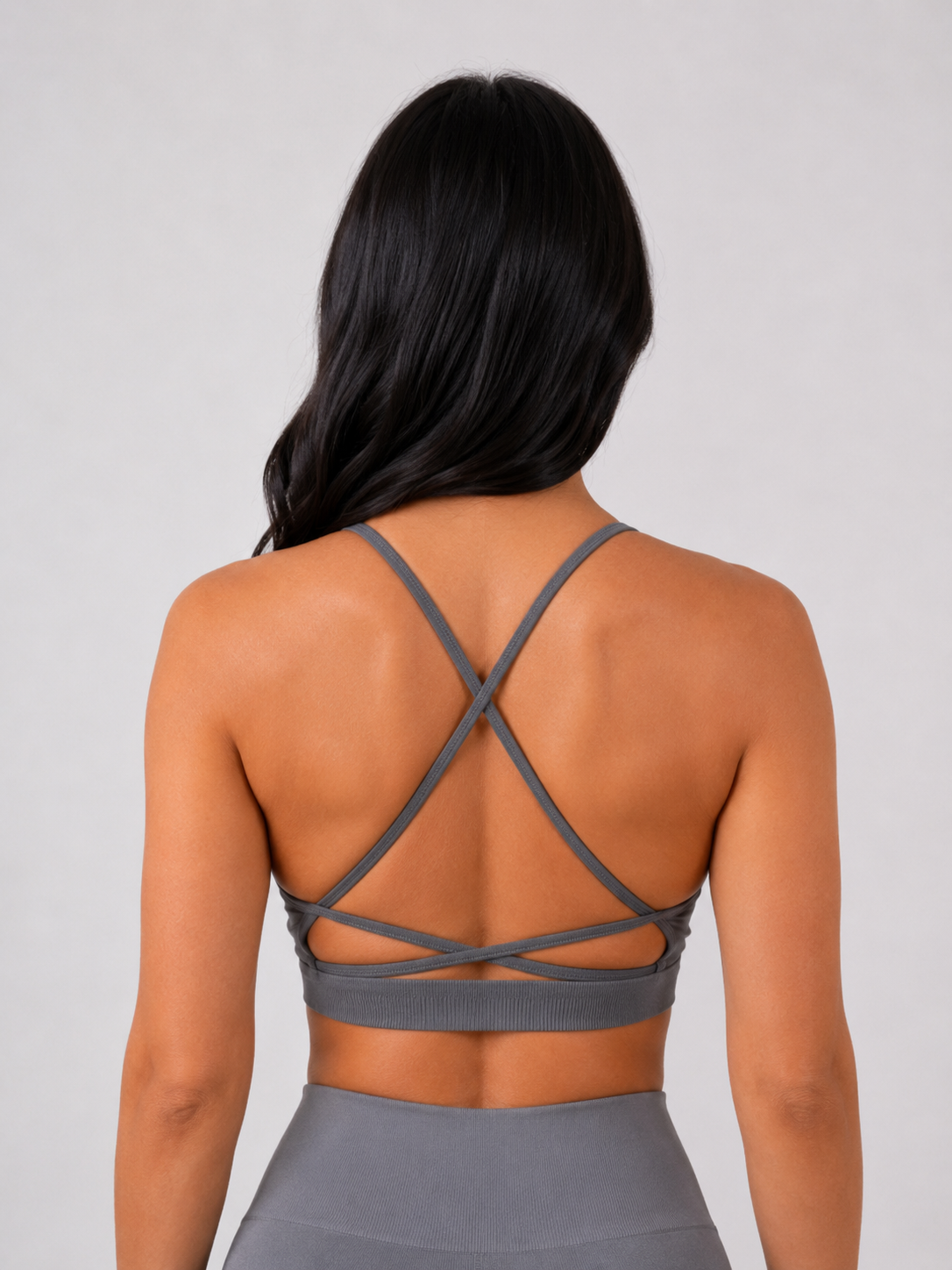 Strappy Performance Sports Bra – Grey | Women’s Supportive Gym Bra | Galvis Sports
