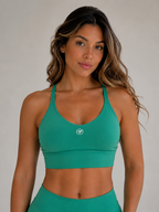 Strappy Back Sports Bra – Green | Women’s Supportive Gym Bra | Galvis Sports