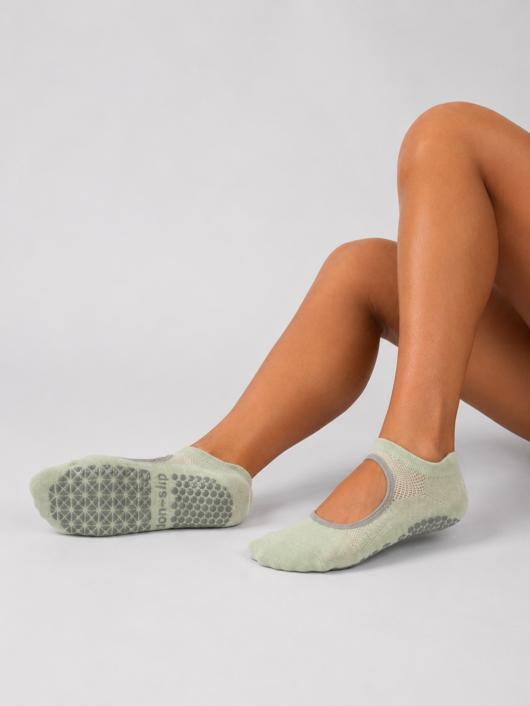Open Cut Grip Socks – Sage Green | Non-Slip Pilates & Yoga Socks | Galvis Sports