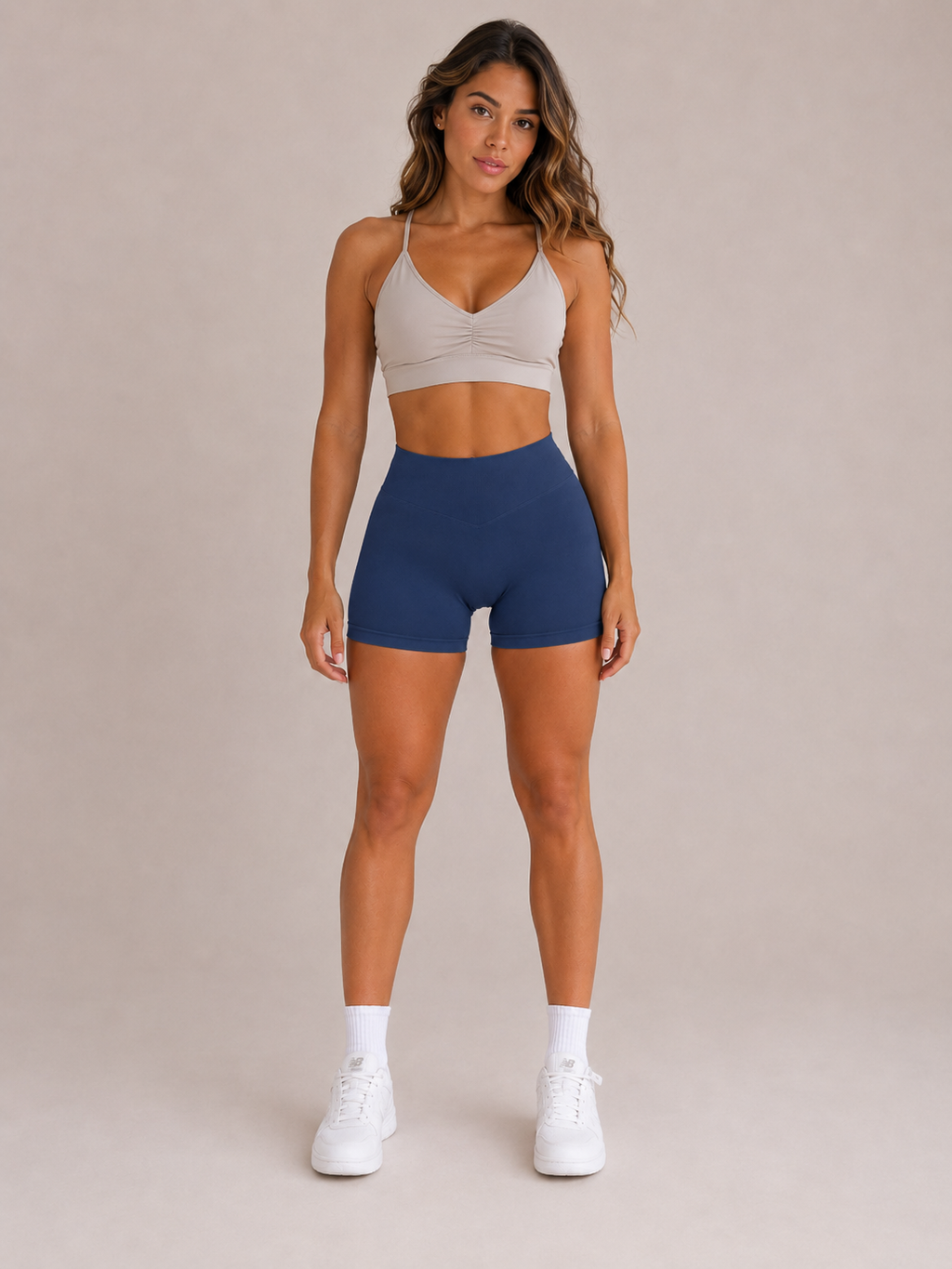 Shorts deportivos Scrunch – Azul marino | Cintura alta moldeadora | Galvis Sports