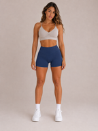 Shorts deportivos Scrunch – Azul marino | Cintura alta moldeadora | Galvis Sports
