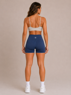 Shorts deportivos Scrunch – Azul marino | Cintura alta moldeadora | Galvis Sports