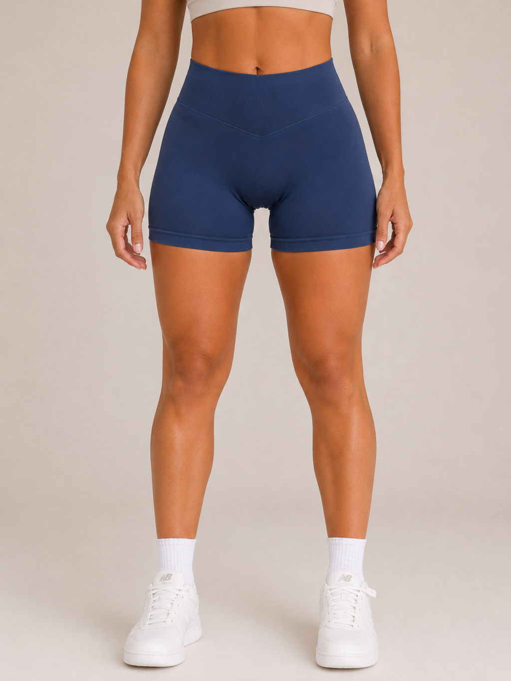 Shorts deportivos Scrunch – Azul marino | Cintura alta moldeadora | Galvis Sports