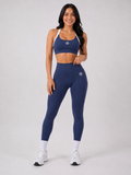 Sujetador cruzado sin costuras y leggings de cintura alta – Beige | Conjunto de gimnasio moldeador | Galvis Sports
