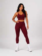Seamless Scrunch Bra & High-Waisted Leggings – Bordeaux Red | Sculpting Gym Set | Galvis Sports