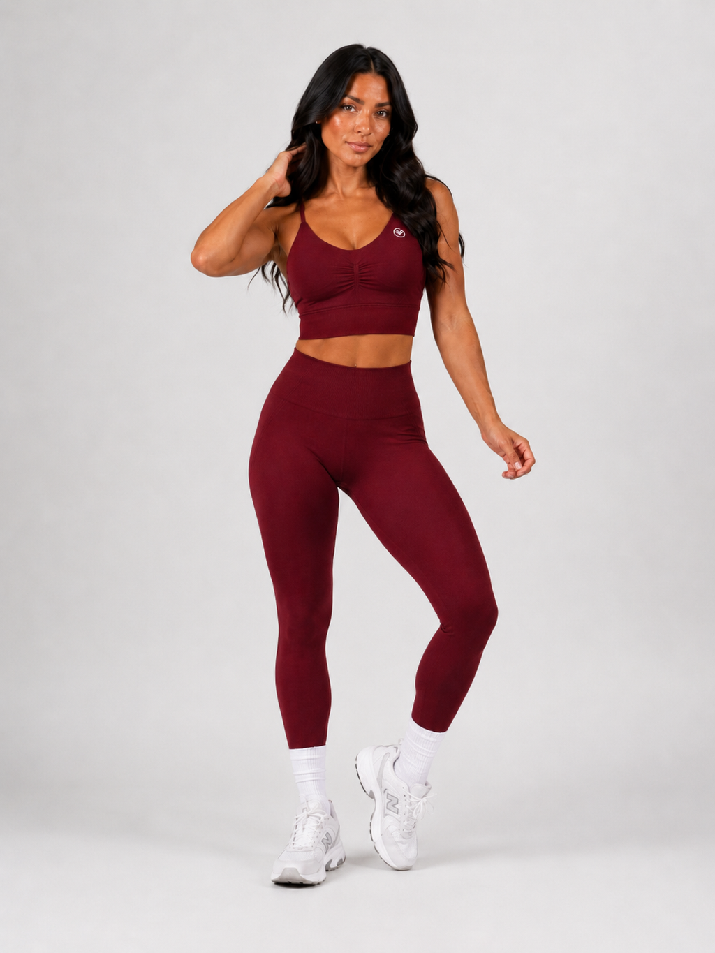 Seamless Scrunch Bra & High-Waisted Leggings – Bordeaux Red | Sculpting Gym Set | Galvis Sports