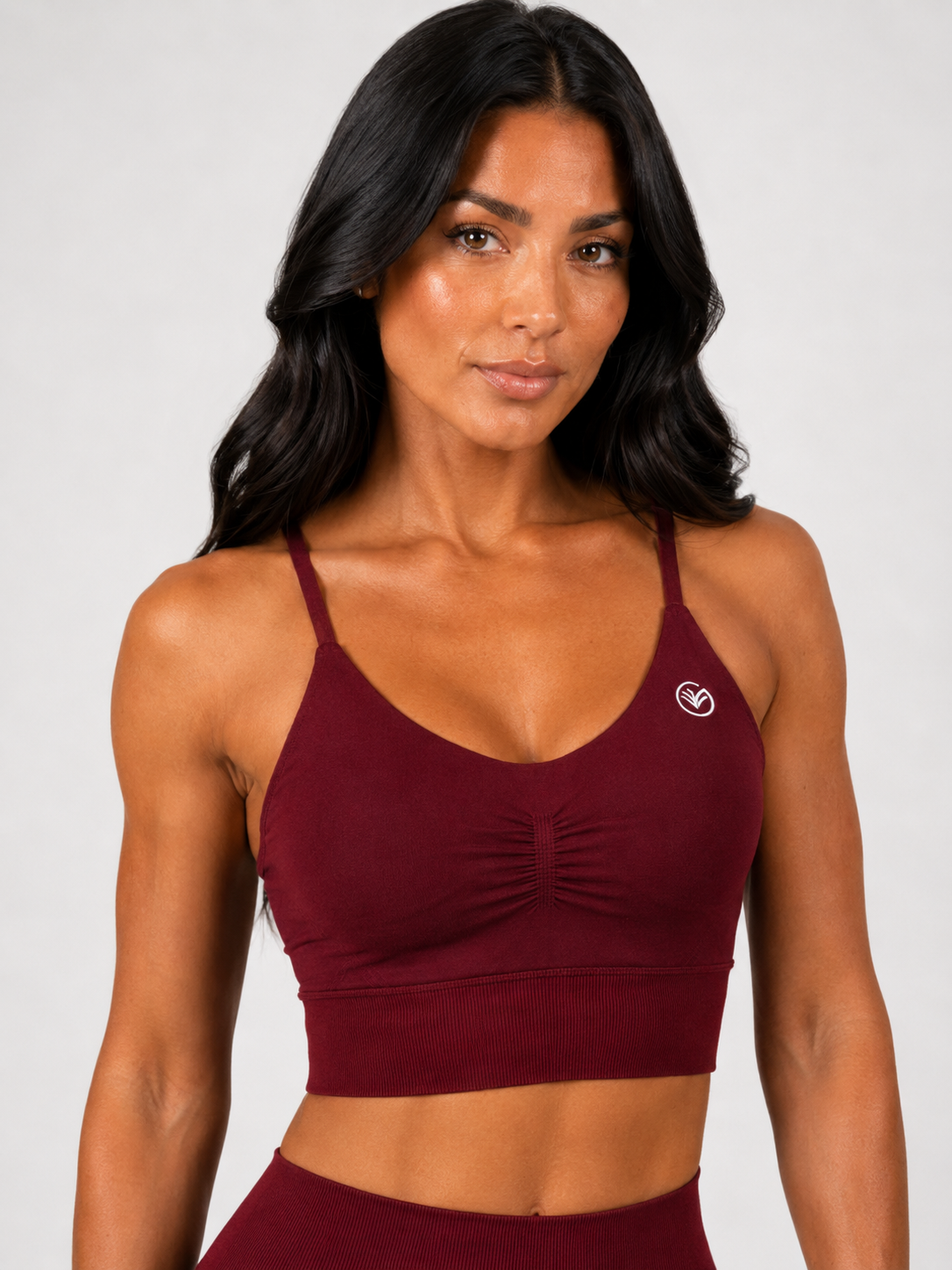 Seamless Scrunch Bra & High-Waisted Leggings – Bordeaux Red | Sculpting Gym Set | Galvis Sports